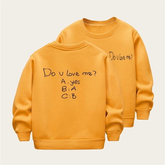 AUNVITO Girls & Boys 2-12Y Fleece Lined Crewneck Sweatshirt with 'Do U Love Me' Print Cozy Casual Winter Warmth Top