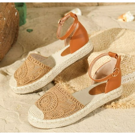 Women s Closed Toe Sandals Ankle Strap Espadrille Platform Sandals Hollow Out Flat Shoes