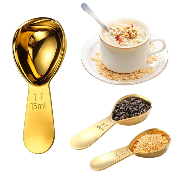 WUXIAB 2Pcs Stainless Steel Coffee Scoop Set – Coffee Measuring Spoon,Tea/Sugar/Flour Measuring Tool,Powder Brewing Scoop,Measuring Spoons For Home Coffee/Tea Brewing,Baking & Kitchen Gold 30Ml