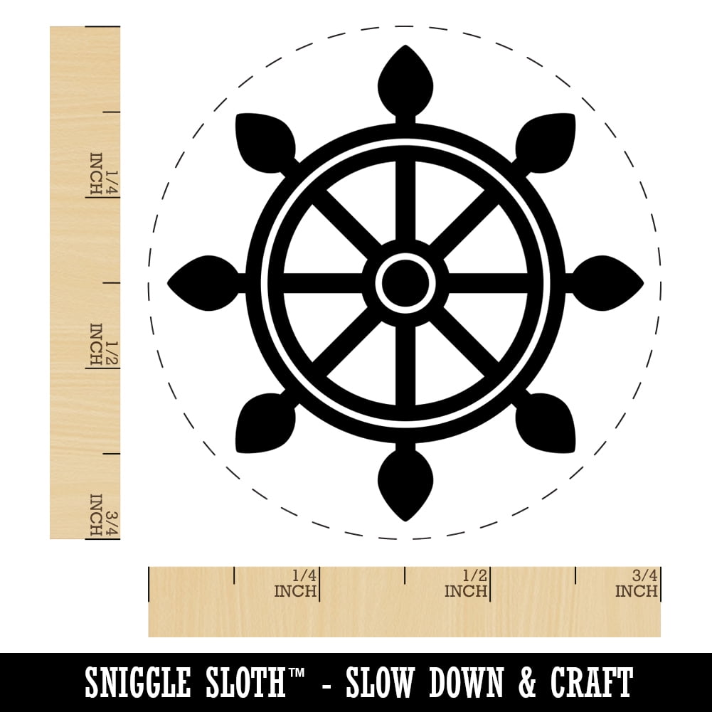 Ship Boat Wheel Nautical Self-Inking Rubber Stamp Ink Stamper - Black Ink - Small 3/4 Inch