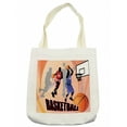 thumbnail image 1 of Basketball Tote Bag, Basketball Action Players on Abstract Background Classical Poster Style Print, Cloth Linen Reusable Bag for Shopping Books Beach and More, 16.5" X 14", Cream, by Ambesonne, 1 of 2