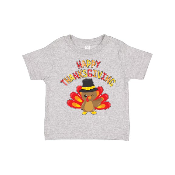 Inktastic Happy Thanksgiving Cute Turkey in Pilgrim Hat Boys or Girls Toddler T-Shirt