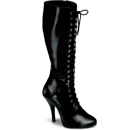 - Womens Sexy 4 1/2 Inch High Heel Lace Up Knee High Black Single Sole Boot