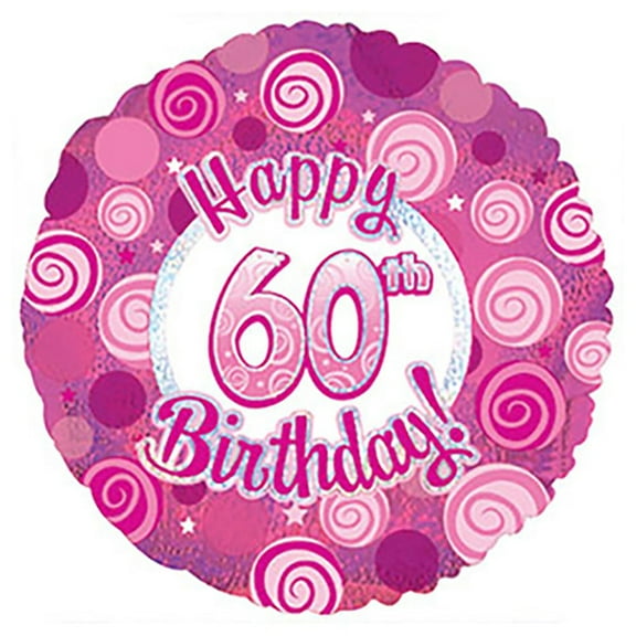 17 inch Happy 60 Birthday Pink Dazzleoons Foil Mylar Balloon - Party Supplies Decorations