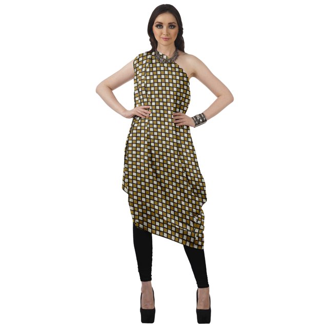Moomaya Robe Kurti Sans Manches à une Épaule Imprimée pour Femmes, Vêtement de Créateur Boho pour Fête