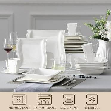 Ink Craft 30-Piece White Porcelain Dinner Set - Elegant Tableware Collection