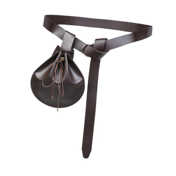Riñonera medieval de piel sintética versátil e informal para carnaval. Marrón