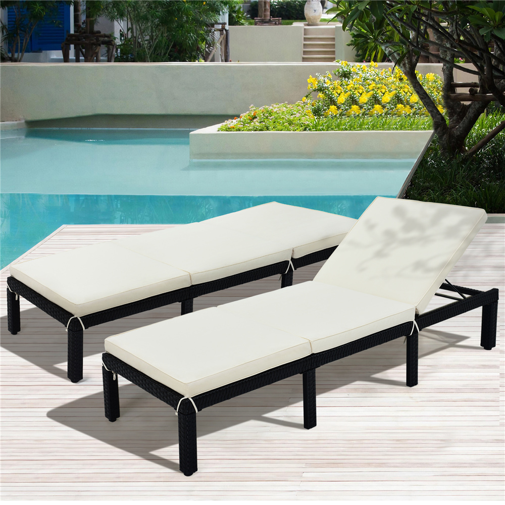 Chaise Lounge Chair, 2Pcs Patio Chaise Lounge Chairs Furniture Set with Beige Cushion and Adjustable Back, All-Weather PE Rattan Reclining Lounge Chair for Beach, Backyard, Porch, Garden, Pool, L4558 - image 1 of 10