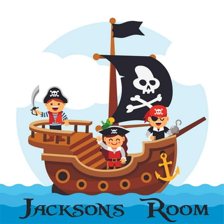 Colorful Kids Personalized Name Custom Names Colorful Pirate Ship Wall Decals - Boys Room Pirates Ships Kids Decor Sticker Room Decoration for Bedrooms - Stickers Sticker Boy Designs Size (40x40