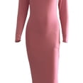 thumbnail image 3 of Dewadbow Ladies Long Dress Long Sleeve Round Neck Slim Solid Casual Dress, 3 of 6