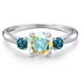 thumbnail image 3 of Gem Stone King 10K White Gold Mercury Mist Mystic Topaz and London Blue Topaz 3-Stone Ring for Women | 1.26 Cttw | Round 6MM | Gemstone November Birthstone | Size 5, 3 of 6