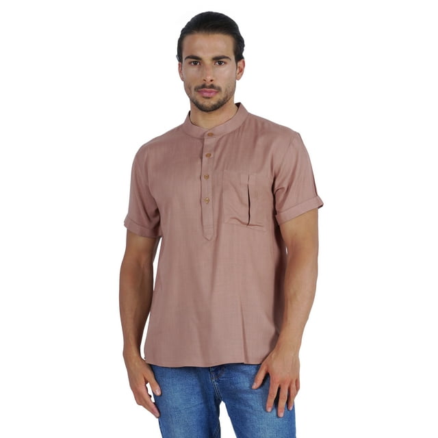 Atasi Short Kurta Mandarin Collar Tee Solid Short Sleeve Henley Shirt With Pocket