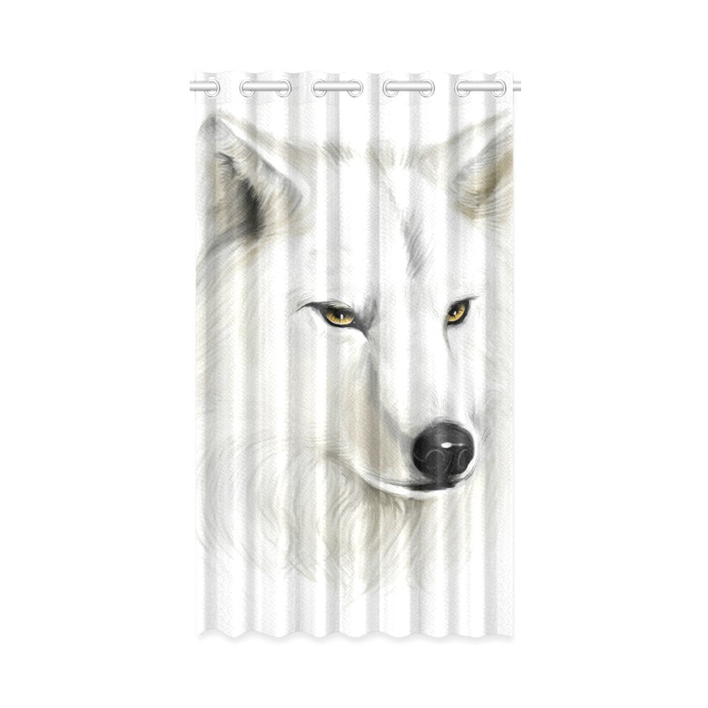 Animal Curtains White Wolf on the Rocks Window Drapes 2 Panel Set 108x63 Inches 