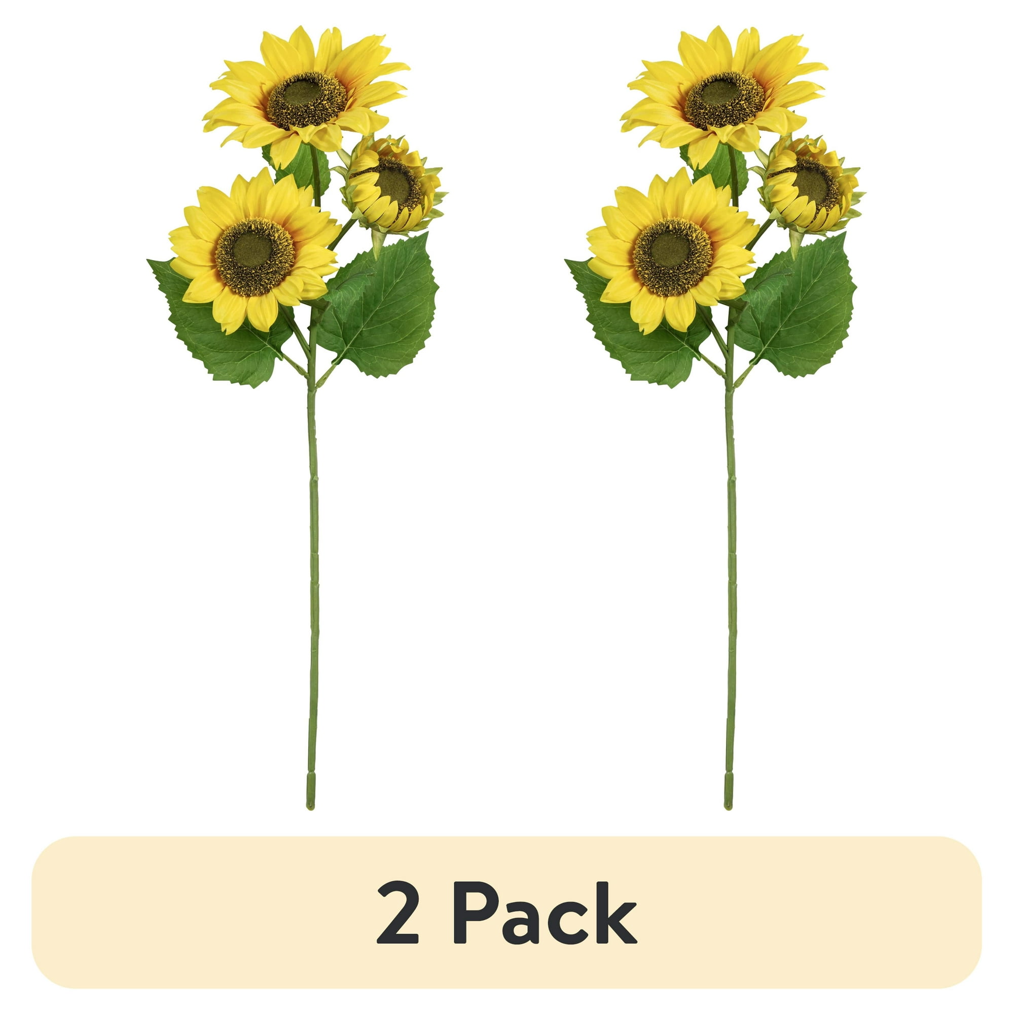 (2 pack) Mainstays Artificial Silk Yellow Sunflower Stem, 27 in, Indoor