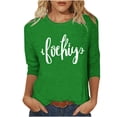 thumbnail image 2 of Ounisa Shirts for Women 3/4 Sleeve Plus Size Tops Loose Crew Neck T Shirts Casual Summer Letter Printed Tops, 2 of 5