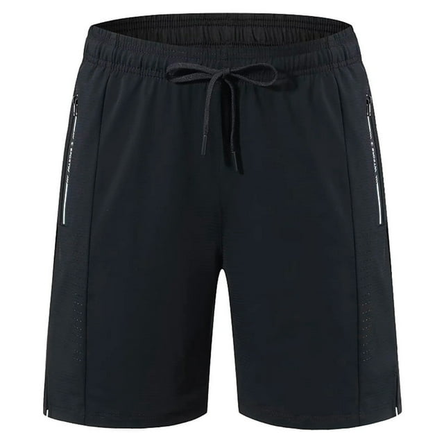 Eryao Workout Training Shorts Men Quick Dry Active Athletic Wear Elastic Waist Drawstring Zipper Pocket Shorts,Black,M