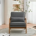thumbnail image 2 of Accent Chair, Modern Upholstered Armchair with Oak Armrest, Comfy Single Sofa Chair Reading Chair with Lumbar Pillow for Living Room Bedroom Apartment, Grey, 2 of 9