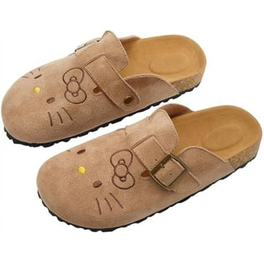 Hello Cat Sandals Cute Women Suede Clogs Slippers Slip-on Mules Cork Footbed Sandals Suede Potato Shoes