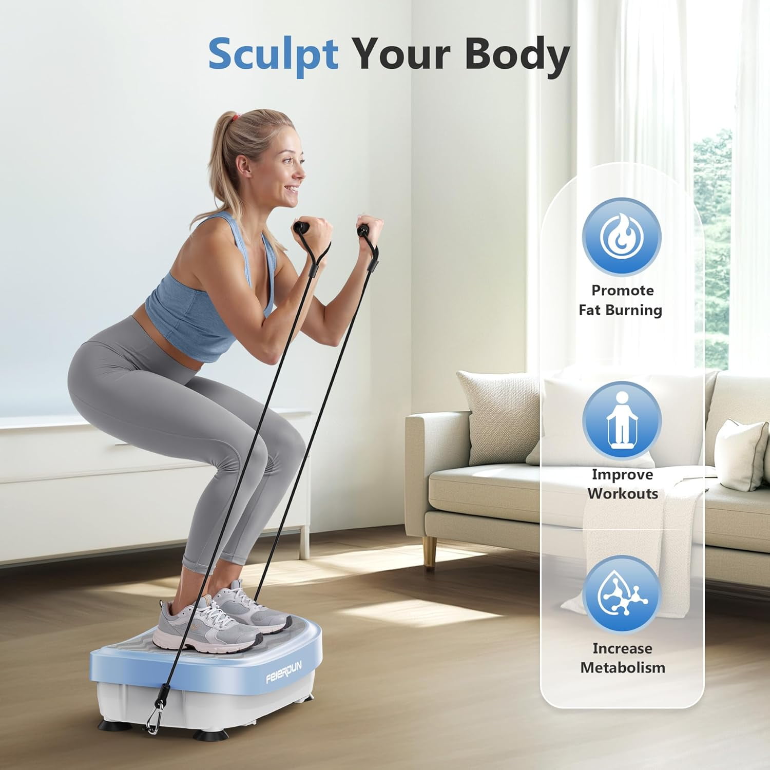 FEIERDUN Vibration Platform Machine, full Body Workout Vibration Fitness Platform, with Loop Bands & Remote
