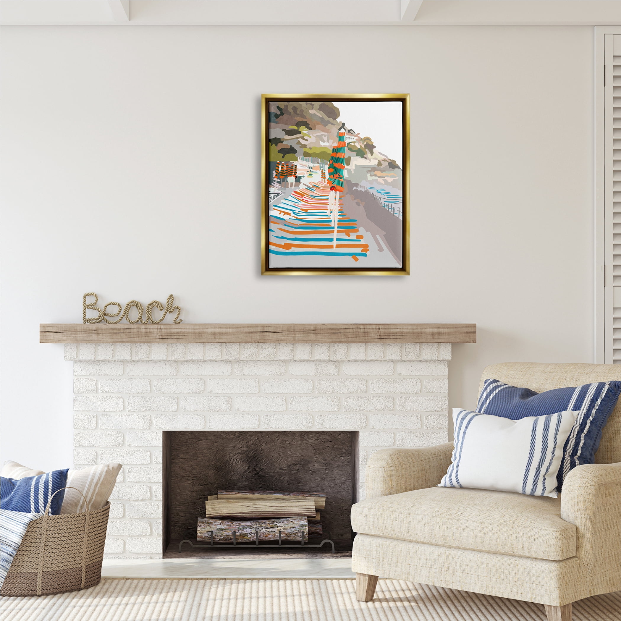 Stupell Industries Beach Vacation Coast Nature Painting Gold Floater Framed Art Print Wall Art, 25 x 31