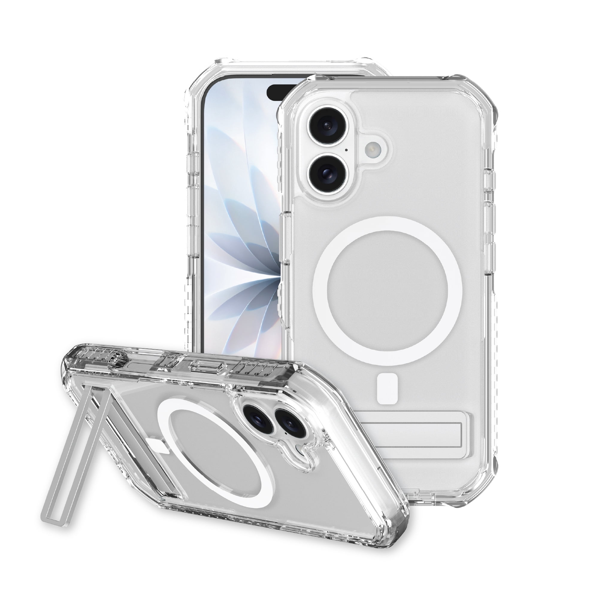 onn Rugged Phone Case with Kickstand for iPhone 17, MagSafe Compatible - Clear