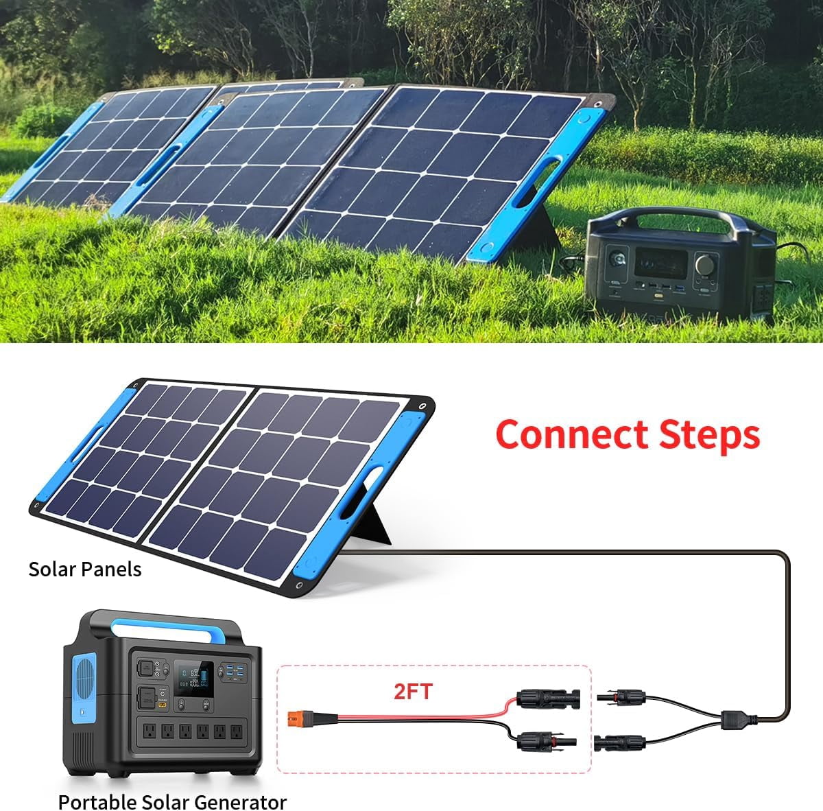 12AWG 10FT Solar to XT60i Cable 2 10 25 35 50 75 100FT Solar Connector to XT60i Adapter Cable for Portable Power Station (10FT)