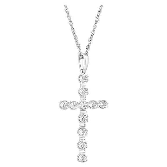 Araiya Fine Jewelry 14K White Gold Round Diamond Cross Pendant with Sterling Silver Rope Chain Necklace (1/4 cttw, I-J Color, I2-I3 Clarity), 18"
