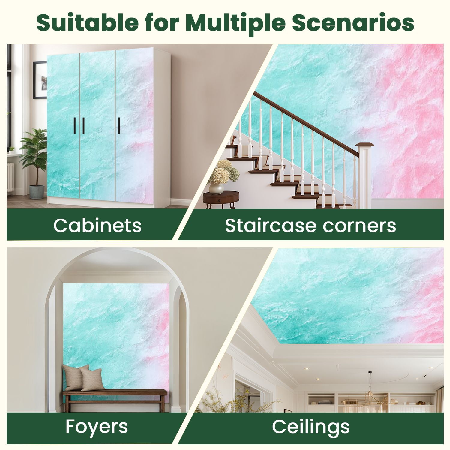 Peel and Stick Wallpaper Beach Abstract Sea Summer Grunge Wave Sand Pastel Crayon Drawing Modern Art Wall Mural Decor Self Adhesive and Removable 100in x 144in