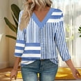 thumbnail image 6 of Qulqfy Striped Tops for Women Spring 3/4 Length Sleeve Shirts Dressy Casual Going Out V Neck Fall Tops Blouses for Women XL, 6 of 9
