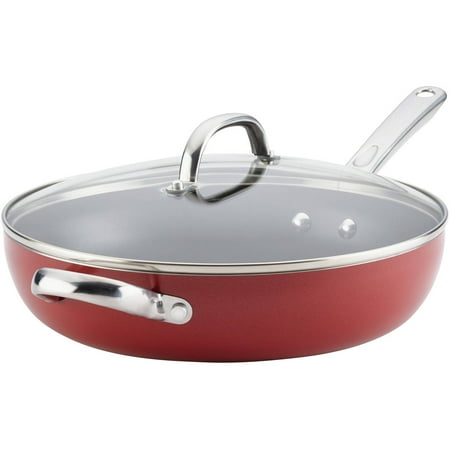 Deep Skillet - Farberware Buena Cocina Aluminum Nonstick Covered Deep Skillet with Helper Handle, 12