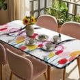 thumbnail image 3 of Easter Table Cloths for 4 Foot Rectangle Tables, Rabbit Spring Botanical Flowers Black White Lattice Patio Waterproof Elastic Fitted Tablecloths, Washable Rectangular Table Cover for Camping, 3 of 8