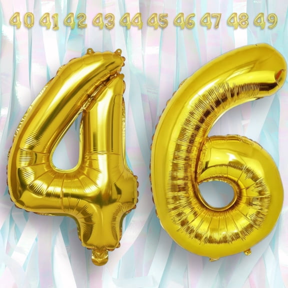 Gold Number 46 Mylar Foil Balloon 32 inch - Helium or Air Filled Metallic Balloons for 46th Birthday Hbd Party, Anniversary, Graduation Decorations