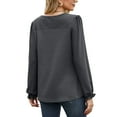 thumbnail image 5 of MOMOFEEL Puff Lace Long Sleeve Shirts for Women Crewneck Tunic Tops Waffle Knit Blouse For Spring or Summer (M9005 Dark Gray M), 5 of 6