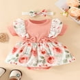thumbnail image 2 of PENGXIANG Bébé Bébé Fille Robe de Chambre avec Bandeau Manches Courtes Noeud devant Floral/léopard Imprimé Combinaisons, 2 of 9