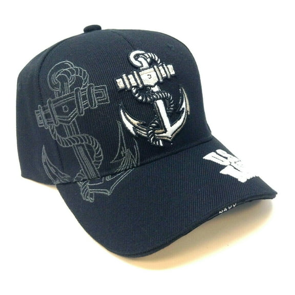 United States Navy Black 3D Anchor Logo Adjustable Hat