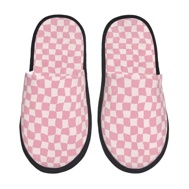 Balery Irregular Plaid Pantuflas de Casa de Felpa Silenciosas con Diseño Estampado, Zapatillas Cómodas Antideslizantes de Algodón para Interior-Medium