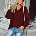 thumbnail image 2 of Gibobby Suéter térmico de manga larga para mujer Mujeres Casual Soild Color Manga larga Crochet Tops V Cuello de punto Jacquard Out Pullover Suéteres (Vino, L), 2 of 5