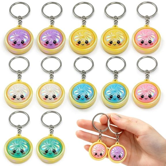 SolTerra 12 Pack Mini Baozi Keychains, Bulk Bag Charms for Students, School Backpack Accessories & Party Favors