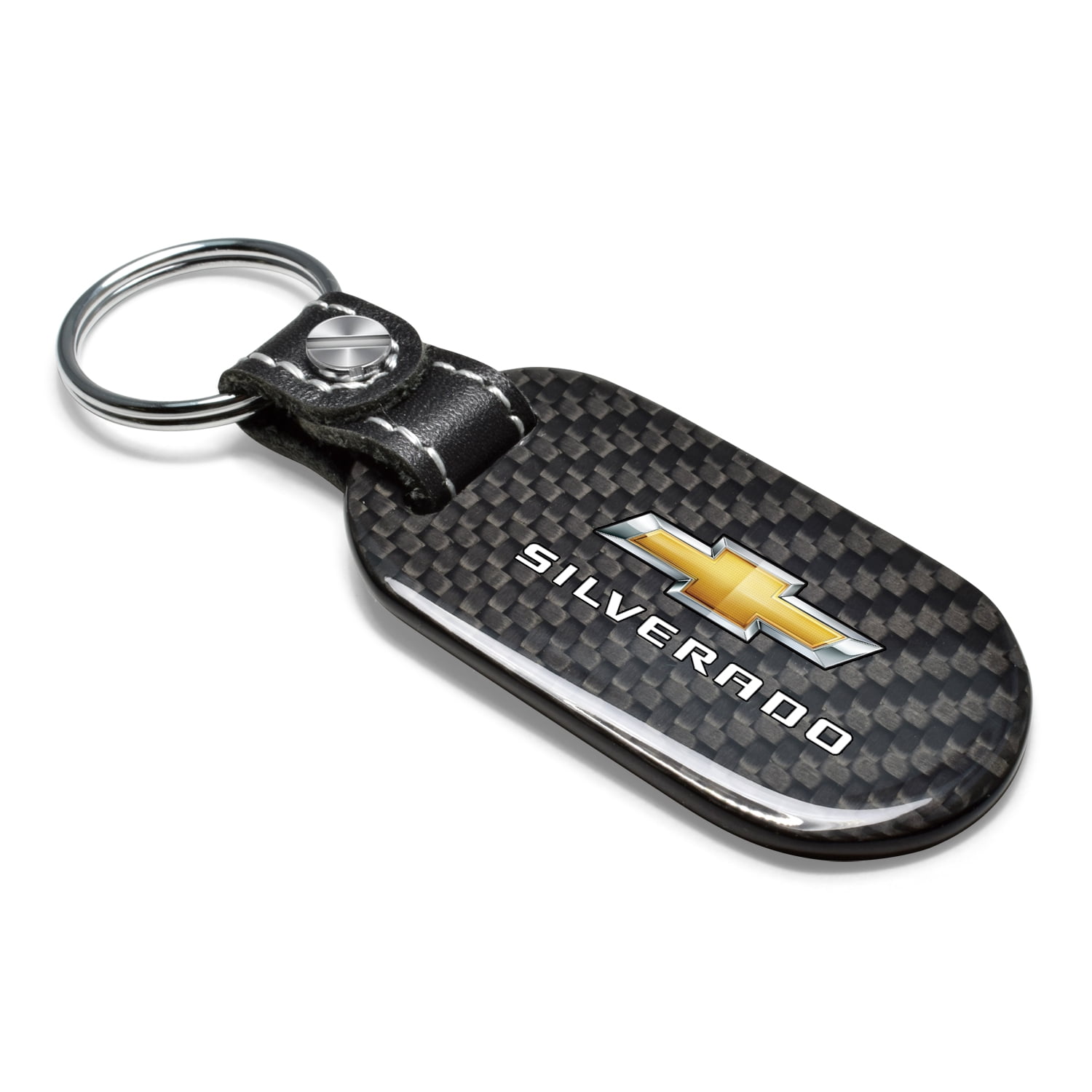 iPick Image for Chevrolet Silverado Real Black Carbon Fiber Tag Style Key Chain, Official Licensed