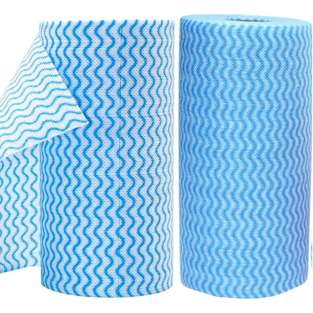 Baifeier 200 Unités Linges à Vaisselle de Cuisine Réutilisables, Serviettes de Nettoyage Jetables et Linges à Vaisselle, Chiffons de Nettoyage Lingettes Jetables, 100 Unités/rouleau, Bleu