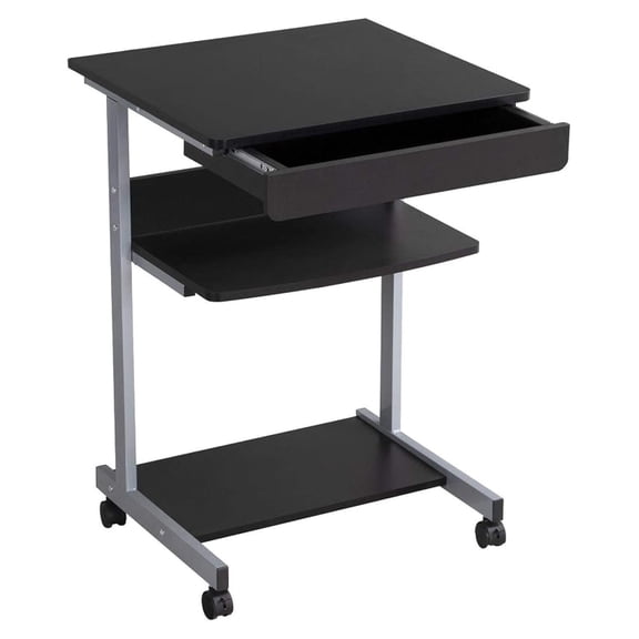 Alpinel Mobile Computer Desk Cart, Small Rolling Laptop Desk PC Table Workstation with Drawer and Printer Shelf, Writing Desk Table for Small Space/Home Office