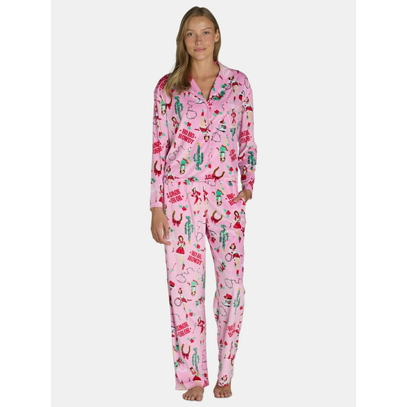 Holiday Time Womens Velour Notch Collar Pajama Set, 2-Piece, Sizes XS-3X