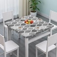 thumbnail image 3 of Black and White Geometric Quatrefoil Pattern Square Fitted Tablecloth with Elastic Edge,Square Table Cover,Washable Elastic Table Cover for Home Kitchen Party Decor 34"x34", 3 of 6