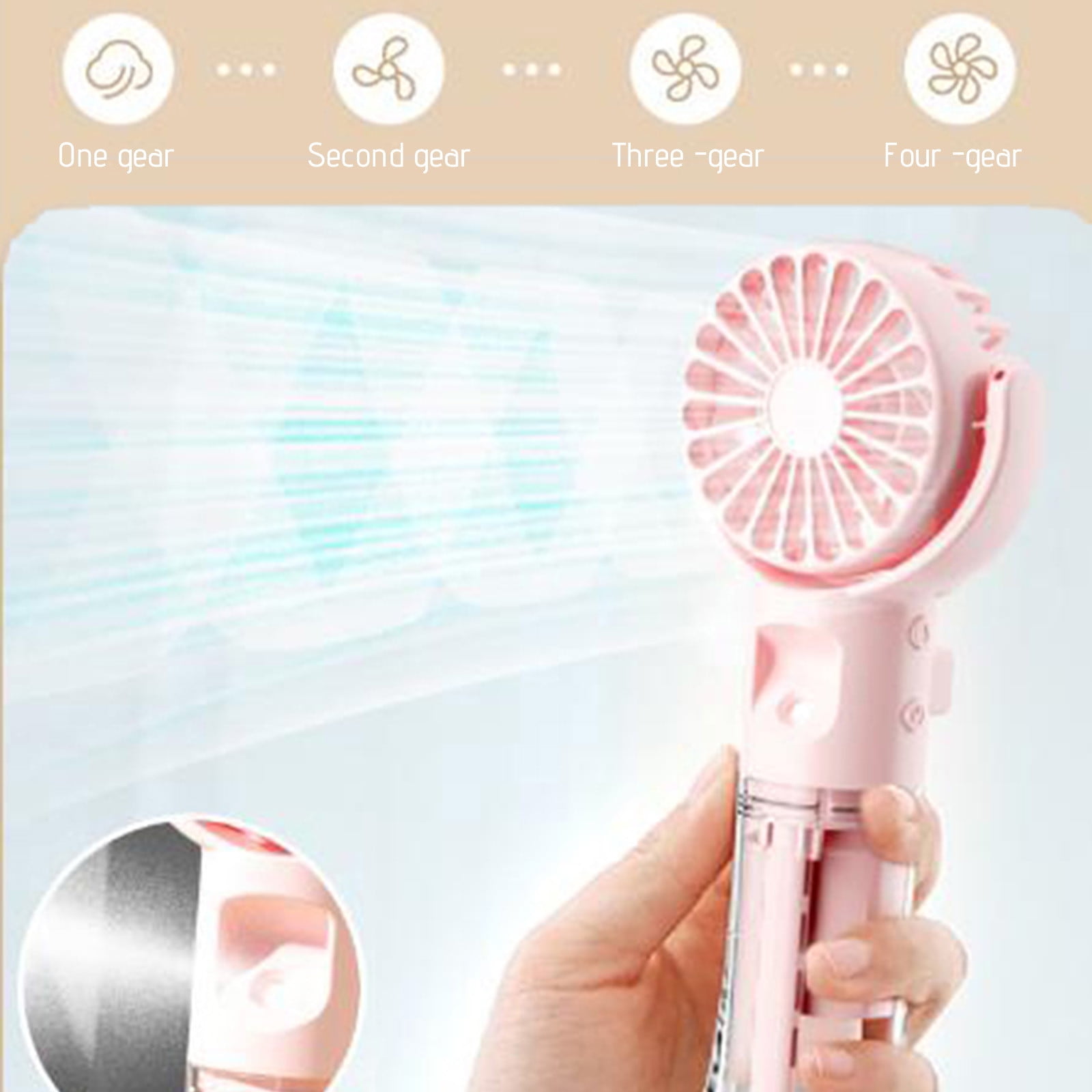 Blukids Mini Portable Water Misting Fan, 4 Speeds,Powerful Handheld Fan USB Rechargeable,Personal Small Quiet Spray Water Mist Fan for Home School Office Outdoor Travel Use
