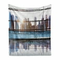 thumbnail image 1 of Modern Soft Flannel Fleece Blanket, Scenery of Modern Futuristic Metropolitan City with Skyscrapers Print, Cozy Plush for Indoor and Outdoor Use, 60" x 80", Sky Blue Black and White, by Ambesonne, 1 of 6