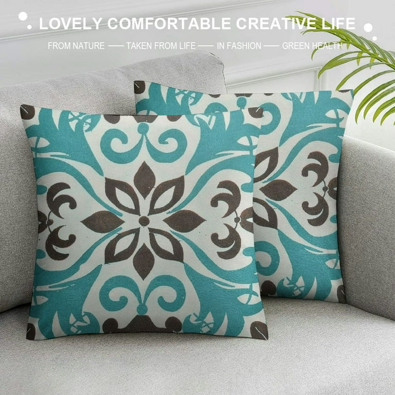 Awypu Teal and Gray Throw Pillow Covers 18x18 Inch Vintage Blue Teal Throw Pillowcase Decorative Turquoise Pillows Decorative Cushion Cover for Patio Sofa Bedroom Indoor Outdoor Party Walmart