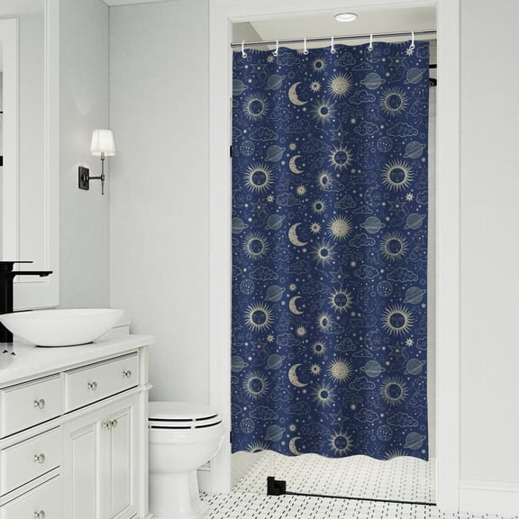 Dark Blue Celestial Pattern Shower Curtain 36"x72" ,Bathroom Decorative Shower Curtains Set with 12 Hooks,Modern Waterproof Washable Shower Curtain