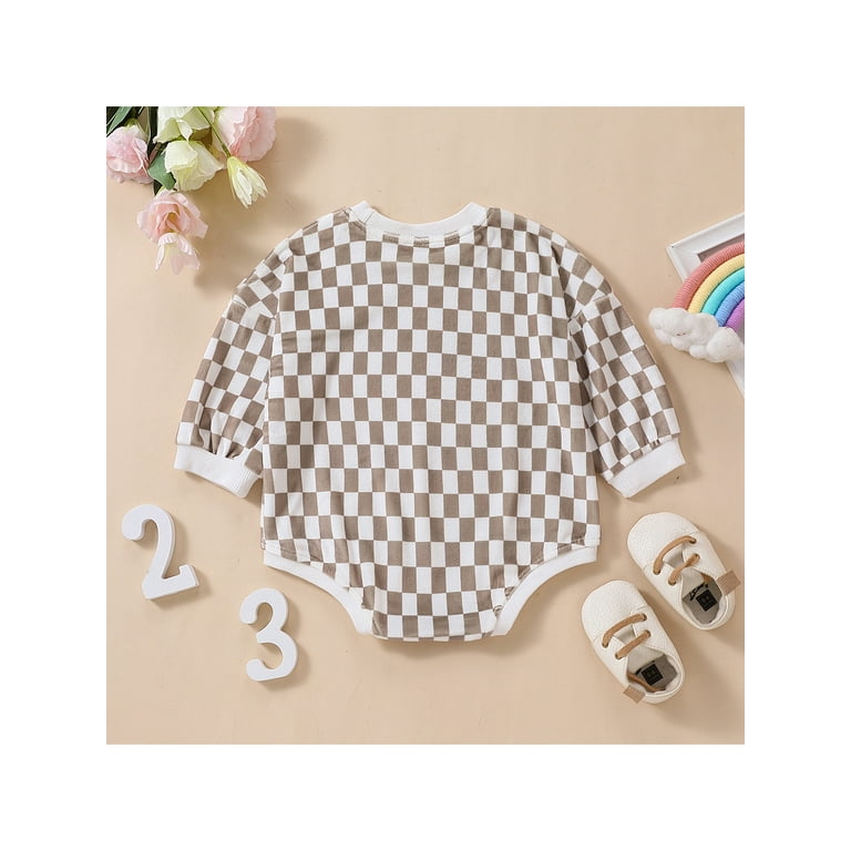 Baby Boy Girl Sweatshirt Romper Long Sleeve Checkered Plaid