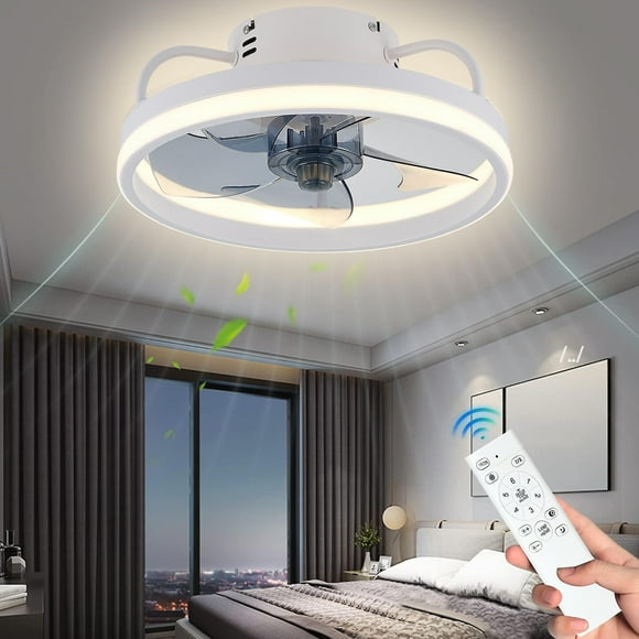 White Glowing Ceiling Fan: Glowing Remote Control Bladeless Modern Ceiling Fan, Glowing Low Profile Ceiling Fan, Bedroom Ceiling Fan -GSL