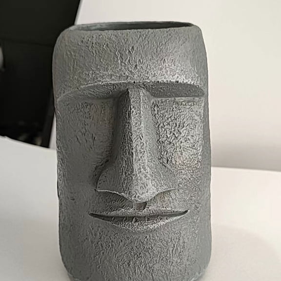 SEWOART Dark Grey Resin Moai Planter Pot for Indoor and Outdoor Modern Decor